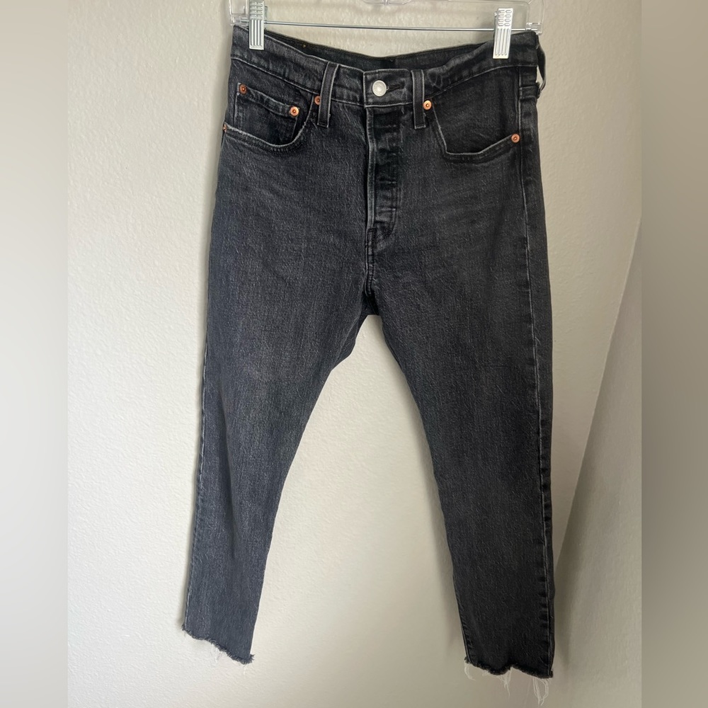 Levi 501 Skinny Faded Black W27 L28. No rips/ frayed at bottom.